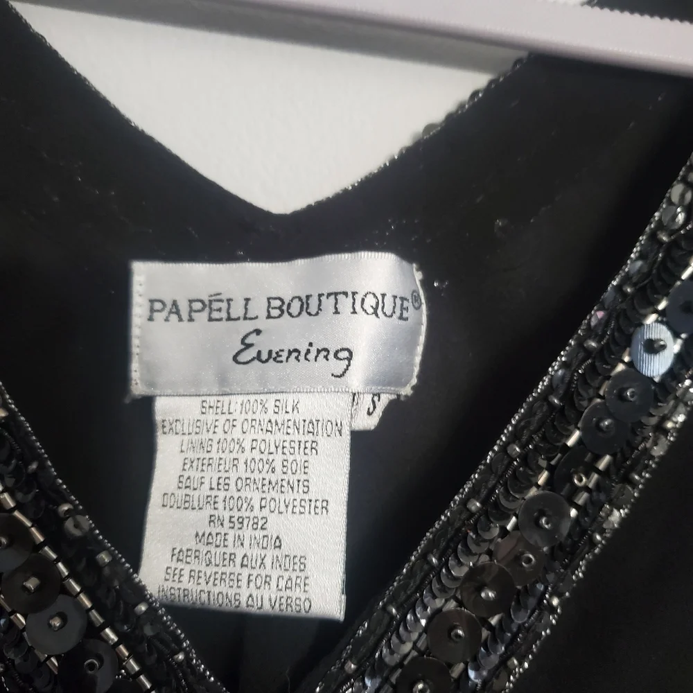 Papell Boutique Vintage Flapper Evening Blouse Silk Black Sequin Embellished  S - Picture 14 of 14